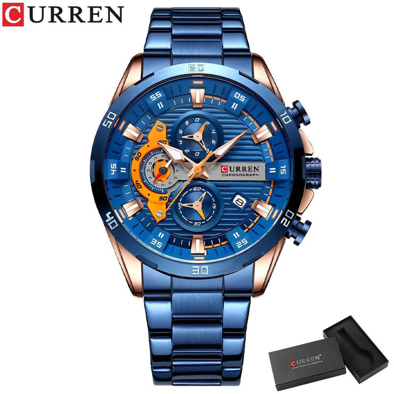 CURREN TIMEBOUND Relógio de Pulso de Aço Inoxidável Cronógrafo de Ponteiro Luminoso - Relowear