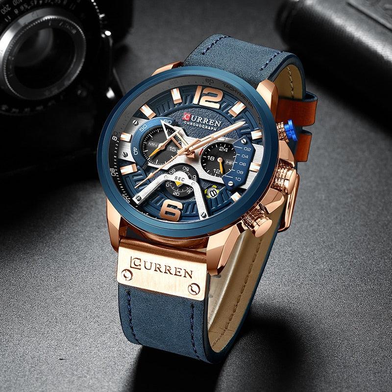 CURREN TIMECRAFT marca de luxo masculino couro analógico esportes - Relowear