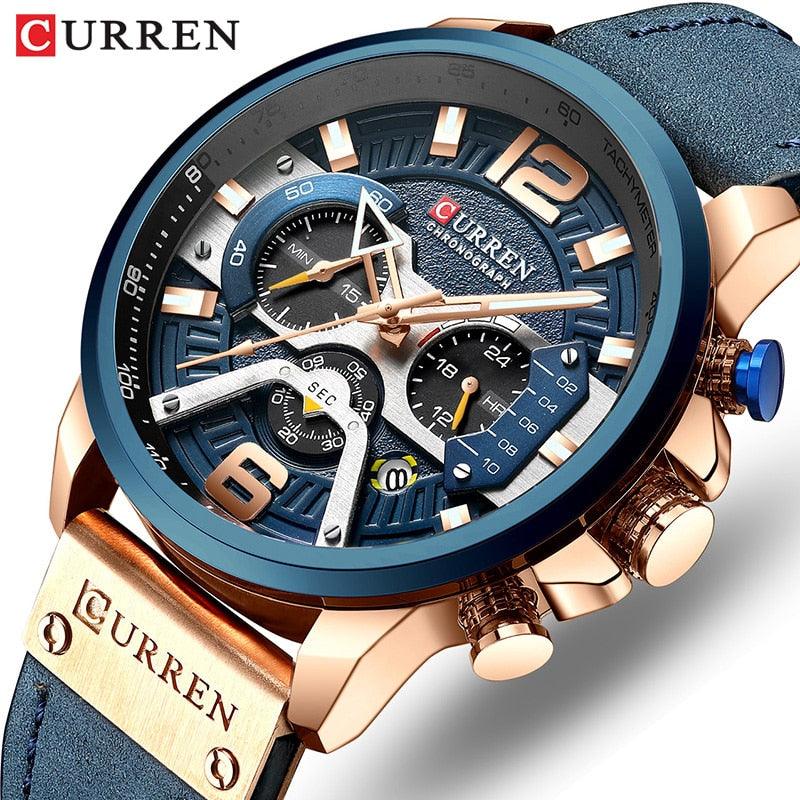 CURREN TIMECRAFT marca de luxo masculino couro analógico esportes - Relowear
