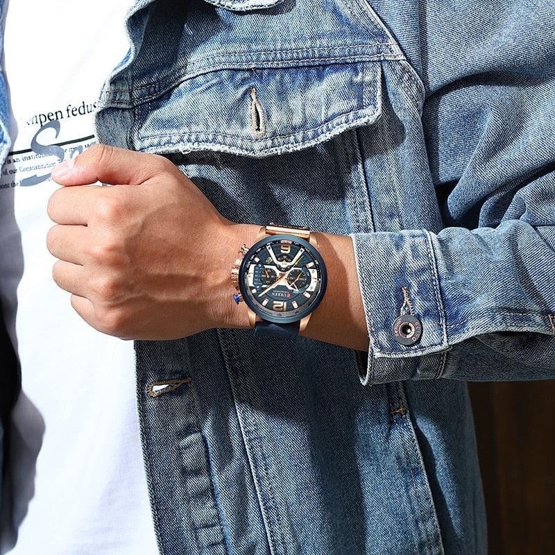 CURREN TIMECRAFT marca de luxo masculino couro analógico esportes - Relowear