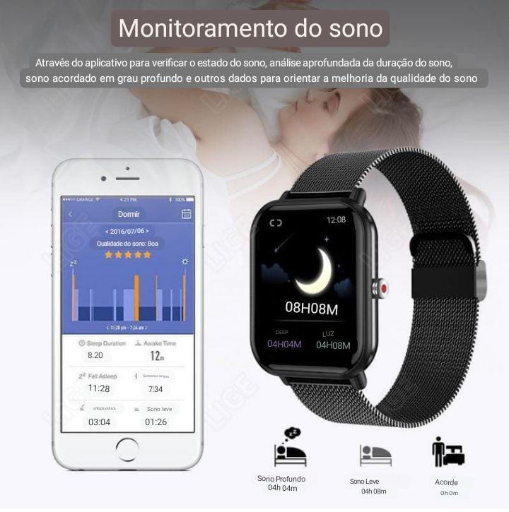 Smartwatch PureGlow Medidor de oxigênio no sangue Conexão Bluetooth