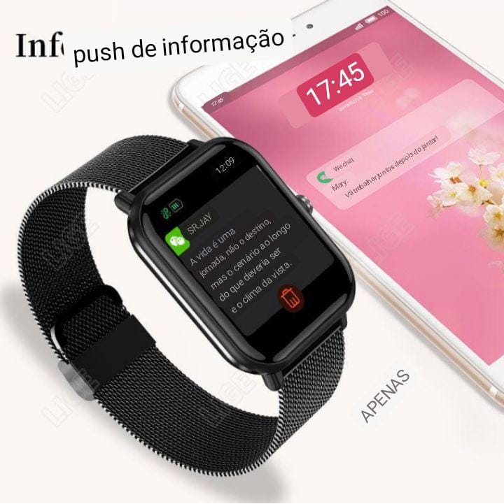 Smartwatch PureGlow Medidor de oxigênio no sangue Conexão Bluetooth