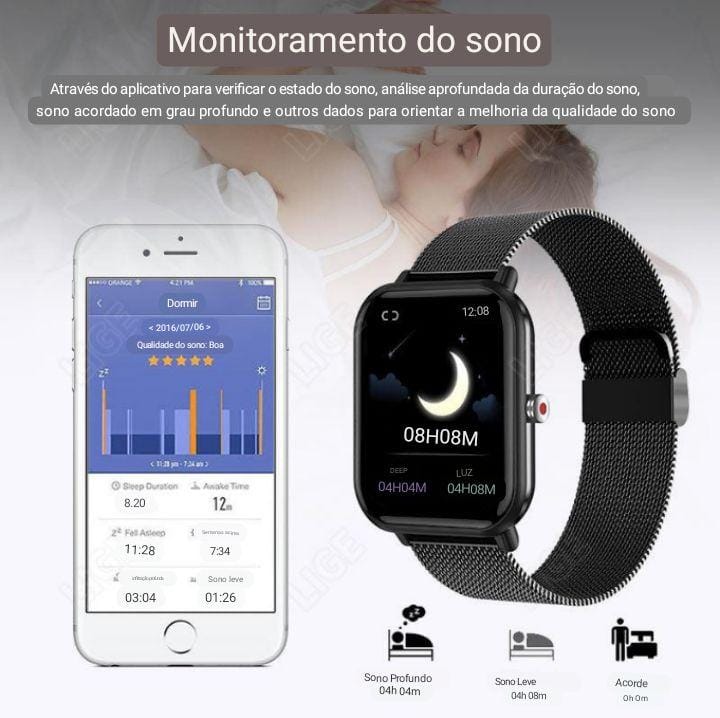 Smartwatch JewelSmart. A prova d'água. Medidor de oxigênio no sangue Conexão Bluetooth