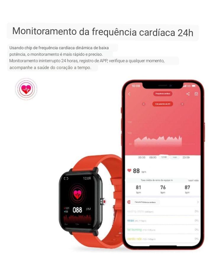 Smartwatch PureGlow Medidor de oxigênio no sangue Conexão Bluetooth