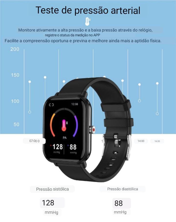 Smartwatch PureGlow Medidor de oxigênio no sangue Conexão Bluetooth