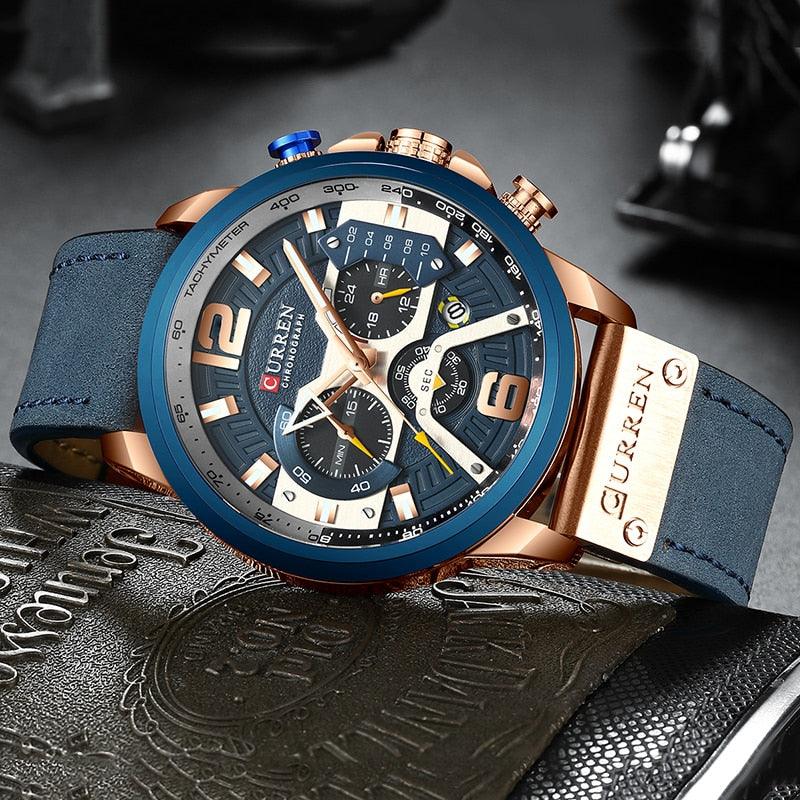 CURREN TIMECRAFT marca de luxo masculino couro analógico esportes - Relowear